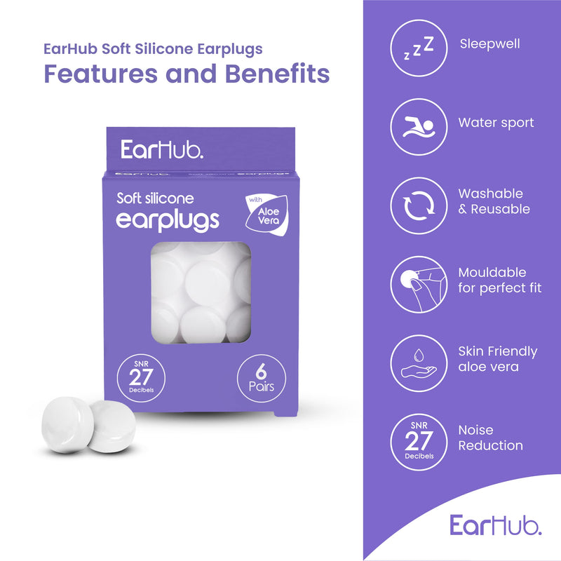 EarHub - Sleepwell Soft Premium Silicone Earplugs 6 Pairs of Reusable & Custom Fit, Best Used for Sleep, Travel, Water Sports, Work, Study & Concerts. Travel Case Included. - NewNest Australia