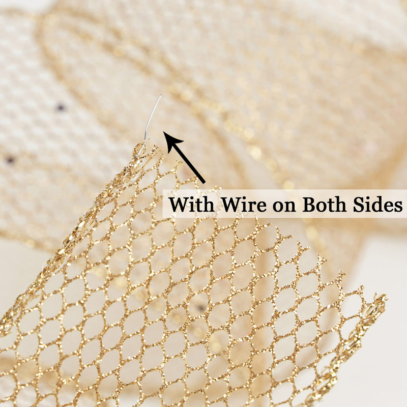 HUIHUANG Glitter Mesh Ribbon Gold Web Mesh Wired Ribbon Metallic Mesh Ribbon Sparkling Wire Edge Ribbon for Gift Wrapping Bow Making Home Decor Wreath DIY Crafts Tree Topper Bows-2.5" x 10 Yards - NewNest Australia