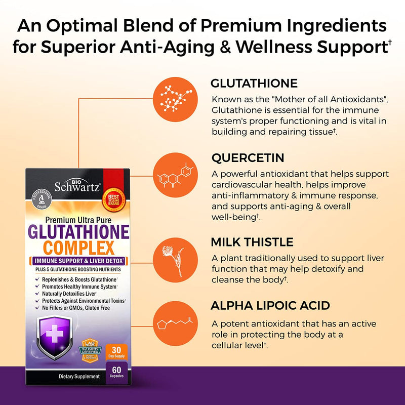 Glutathione Supplement Liver Detox with Quercetin Vitamin C Milk Thistle Alpha Lipoic Acid Liver Supplement & Immune Support Pills - Natural Immunity Defense Health Formula & Liver Cleanse 500mg 60ct 60 Count (Pack of 1) - NewNest Australia
