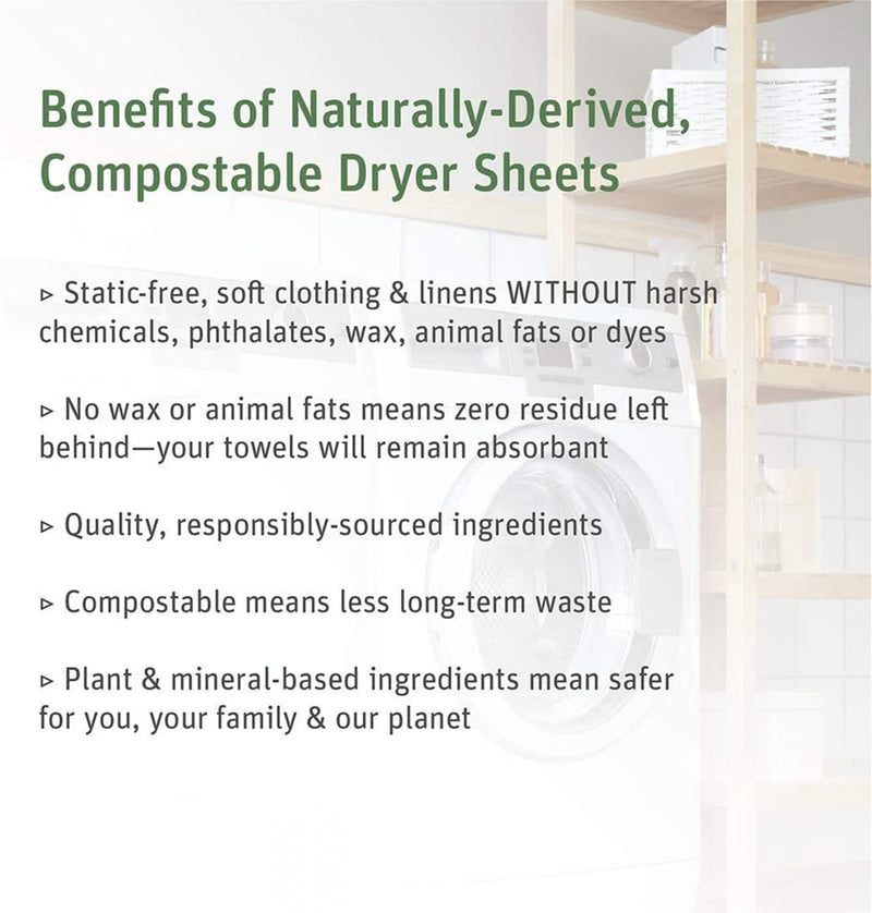 Grab Green Baby Laundry Dryer Sheets, 160 Sheets, Dreamy Rosewood Scent, Plant and Mineral Based, Compostable, Softens Clothing and Linens, Reduces Static Cling 2 Packs of 80 sheets - NewNest Australia