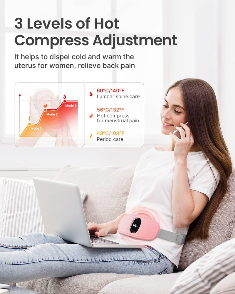 iDOO Period Heat Belt, Heating Pad Wireless, Electric Heat Belt with 3 Temperature Modes and Massage Modes, Abdomen Heat Belt with Auto-OFF, Gift for Women Pink - NewNest Australia