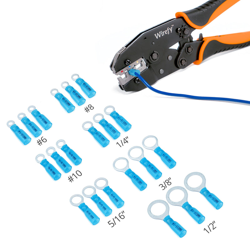 Wirefy 130 PCS Heat Shrink Ring Terminals 1/2" - Marine Grade Ring Connectors - Eyelet Wire Connectors - Large Ring Terminals - Blue 16-14 AWG Ring 1/2" Blue 16-14 Gauge - NewNest Australia