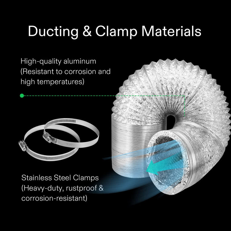 VIVOSUN 4 Inch 8 Feet Non-Insulated Flex Air Aluminum Ducting for HVAC Ventilation w/Two 4 Inch Stainless Steel Clamps 4''8ft - NewNest Australia
