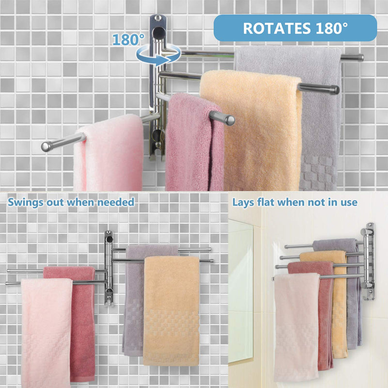 JSVER Wall Mounted Towel Bar, Swivel Towel Rack SUS304 Stainless Steel Towel Bar 4-Arm Towel Hanger Space Saving Towel Racks for Bathroom, Kitchen 4 Arms Type - NewNest Australia