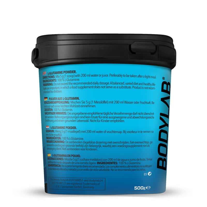 Bodylab24 Glutamine Powder 500g, 5g per serving 100% pure, tasteless L-2-aminoglutaric acid powder, glutamine can support the regeneration processes, ideal for strength and endurance athletes - NewNest Australia