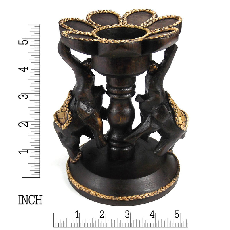 NewNest Australia - AeraVida Couple Elephants Under Lotus Blossom Flower Rain Tree Wooden Tealight Candle Holder - Handmade Carving 