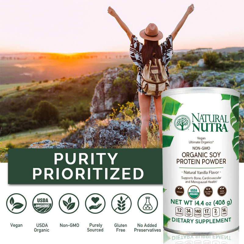 Natural Nutra Organic Vegan Plant-Based Soy Protein Powder, Supports Bone and Improves Blood Circulation & Cardiovascular Health, Gluten Free, Non GMO, Sugar-Free 14.4 OZ - NewNest Australia