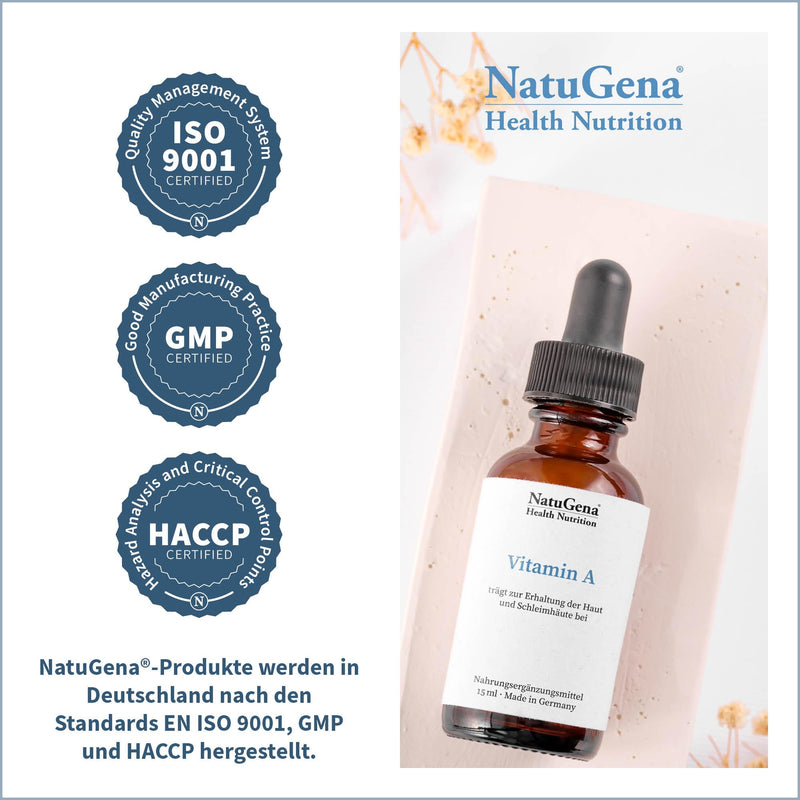 NatuGena Vitamin A, eye vitamin promotes the preservation of vision as well as the skin and mucous membranes, 450 drops, 15ml, for 150 days - NewNest Australia