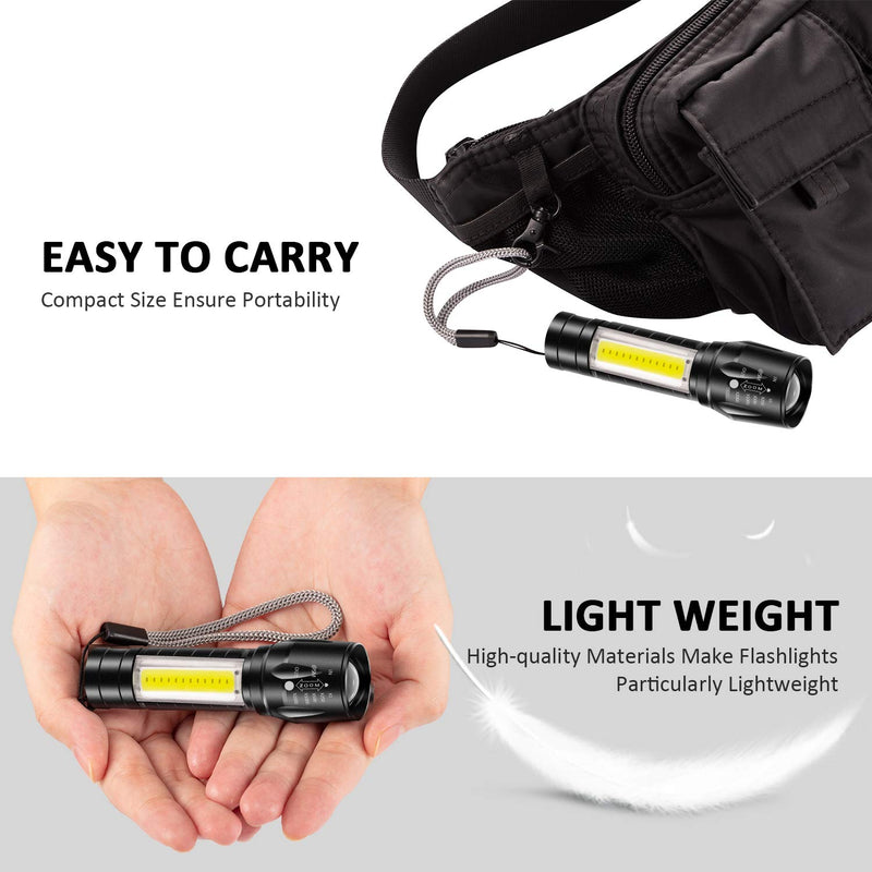 4 Pieces USB Rechargeable Flashlight 3 Modes, Bright LED Handheld Flashlight with COB Side Lights Portable Flashlights for Camping, Hiking, Emergency and Daily Use - NewNest Australia