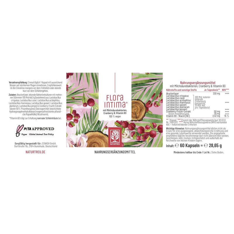 Culture complex for women's intimate flora * with 100 billion CFU/g - with lactic acid bacteria, cranberry & B - 7 Lactobacillus strains Floraintima from NATURTREU® - NewNest Australia