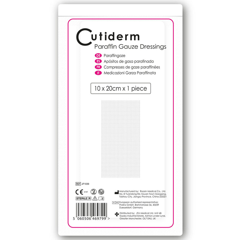 Pack of 10 Cutiderm Sterile Paraffin Gauze Dressing 10cm x 20cm - Suitable for Superficial and Partial Thickness Burns, Skin Loss Wounds, abrasions and Traumatic Injuries 10cm x 20cm (Pack of 10) - NewNest Australia