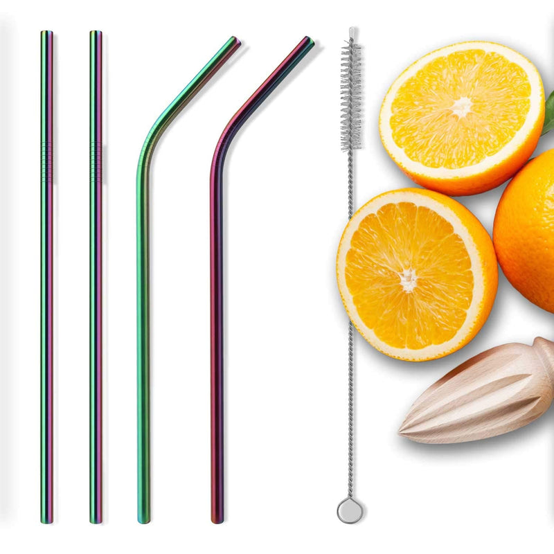 iShop Metal Straws – Reusable Straws Set of 4 Rainbow – Drinking Straws with Straw Cleaner – Eco-Friendly FDA BPA Free – Includes Cleaning Brush and Travel Pouch – Ideal for Travel, Home Use - NewNest Australia