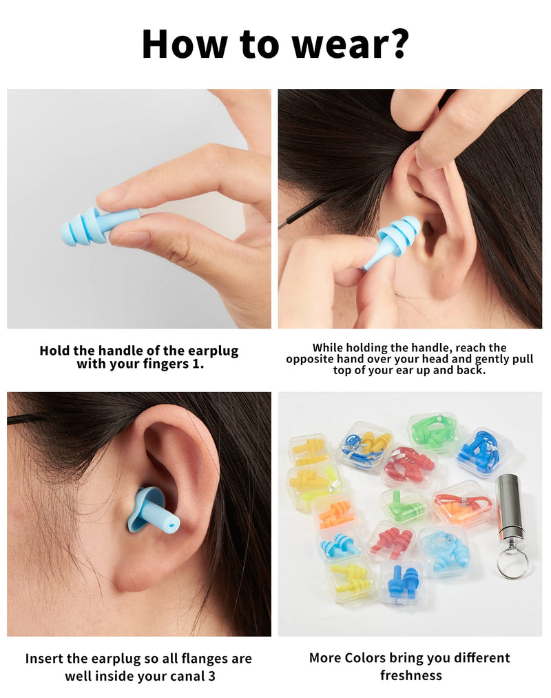 Earplugs For Hearing Protection, 12 Pairs Ear Plugs Snr 31Db, Reusable Silicone Waterproof Soft Ear Protection For Sleeping & Airplanes Ear Protection Earplugs With Portable Box - NewNest Australia