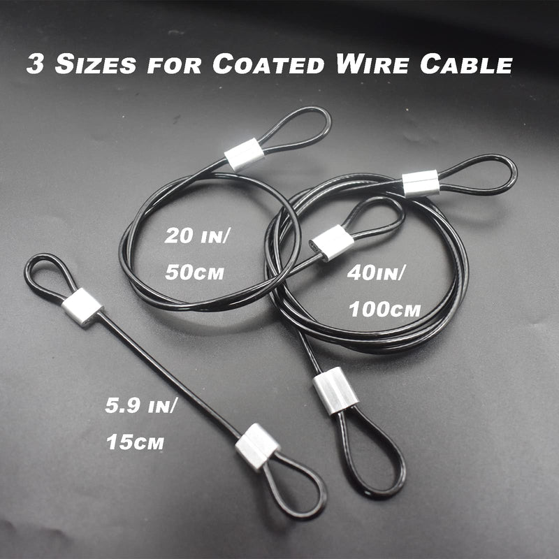 Bytiyar 10 pcs 6 inch (15cm) 3mm Thickness Stainless Steel Wire Rope Lanyard Cable Tether Safety Strap with Vinyl Cover Coated and 2 Loops Black 6in/15cm Black_10pcs - NewNest Australia