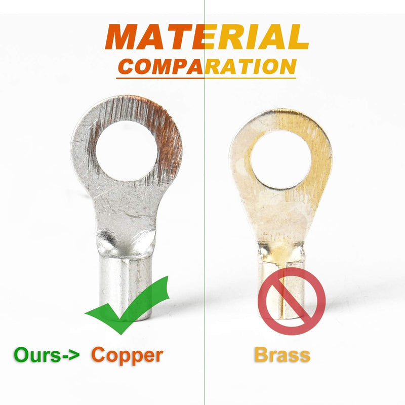 RockDIG 260PCS AWG 22-16 16-14 12-10 Copper Ring Fork Terminals Tin Plated Non-Insulated Electric Wire Connectors - NewNest Australia