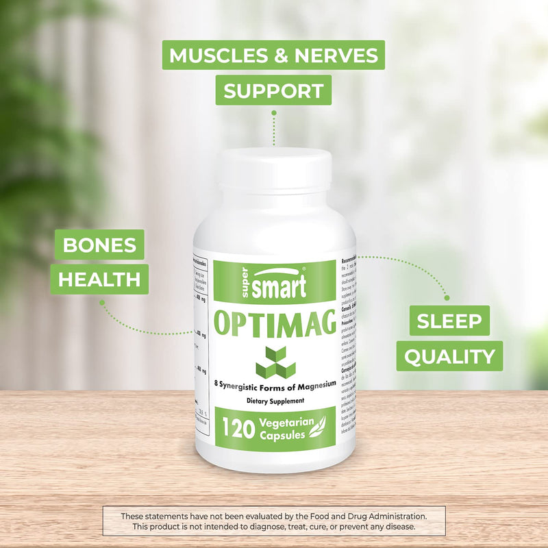 Supersmart - Optimag - Minerals - Magnesium Formula With 8 Different Forms Of Magnesium For Optimal Assimilation To Combat Magnesium Deficiency | Non-Gmo - 120 Vegetarian Capsules - NewNest Australia