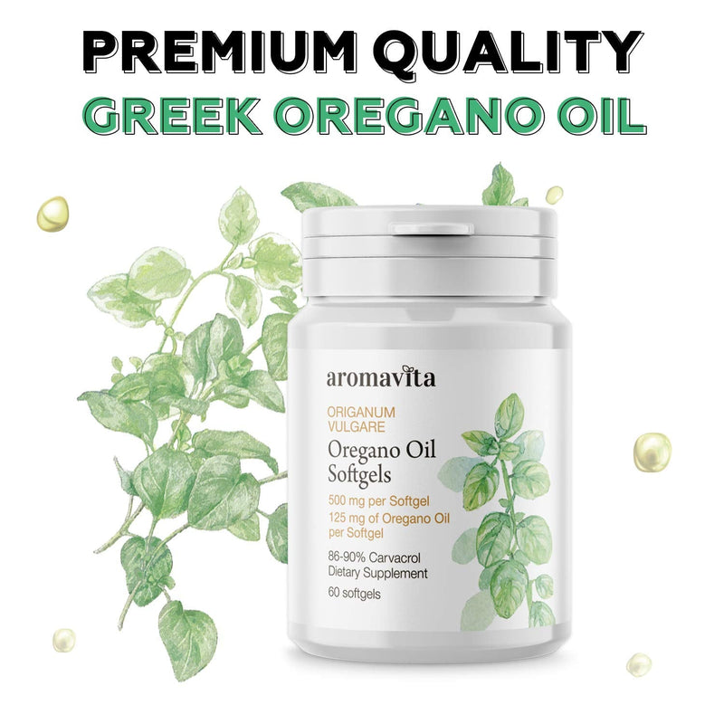 Aromavita Oregano Oil Capsules – Non GMO and Gluten Free, Greek Oregano Oil Containing 108mg Per Serving – Over 86-90% Carvacrol – 60 Softgels, Regular - NewNest Australia