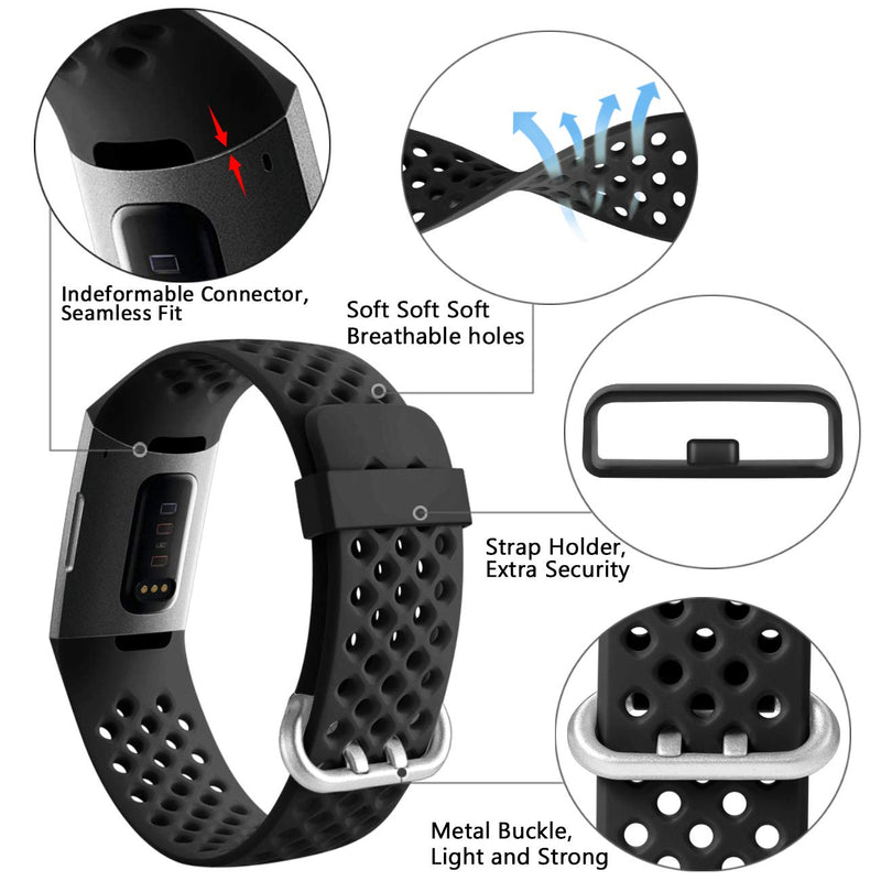 Wepro Bands Compatible with Fitbit Charge 4 / Charge 3 / Charge 3 SE, Waterproof Band with Breathable Holes for Women Men, Small, Large Black Large 7.1"-8.7" - NewNest Australia