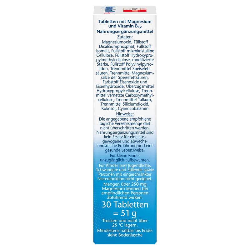 Doppelherz Magnesium 500 + B12 2-Phase - High dosage with 500 mg magnesium per depot tablet - 30 tablets 30 pieces (pack of 1) - NewNest Australia