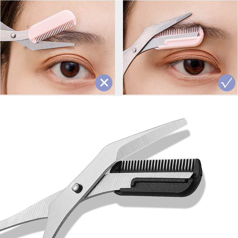 SHULLIN Pack of 2 Eyebrow Trimmer Scissors Beauty Eyebrow Scissors Curved Eyebrow Scissors with Comb Eyebrow for Shortening Eyebrow and Eyelashes (Black, Pink) - NewNest Australia