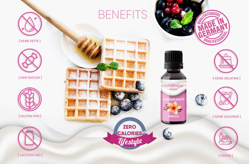 Flavor Drops sugar-free set 2x 30 ml - vanilla & strawberry | Flavor drops WITHOUT CALORIES for sweetening with dosing aid | vegan | For natural yoghurt, porridge or quark - Hello Shape 30 ml (pack of 2) - NewNest Australia