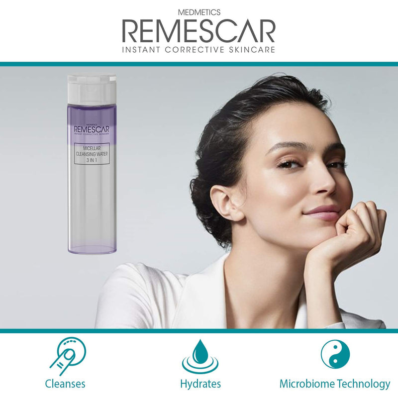 Remescar Micellar Water - 3 in 1 Cleansing Water - Gently Removes Makeup - Formulated with Vitamin C & Hyaluronic Acid - Microbiome Technology to Restore Skin Balance - NewNest Australia