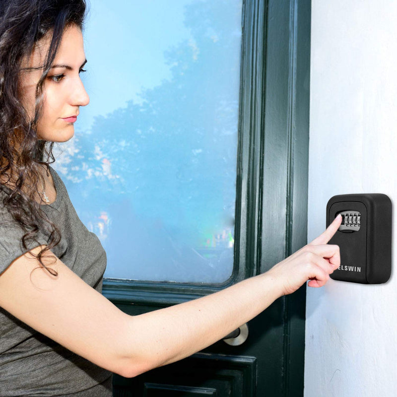 Key Lock Box - Waterproof Combination Lockbox Wall Mounted Key Storage Lock Box for Office,Realtors,House Spare Keys,Holds Up to 6 Keys (Black) Black - NewNest Australia