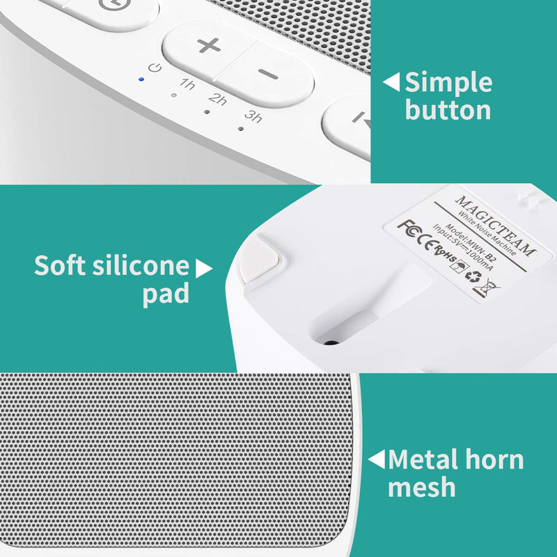 Magicteam Sleep Sound White Noise Machine with 40 Natural Soothing Sounds and Memory Function 32 Levels of Volume Sleep Timer Sound Therapy for Baby Kids Adults (AC Adapter Not Included) B-white - NewNest Australia
