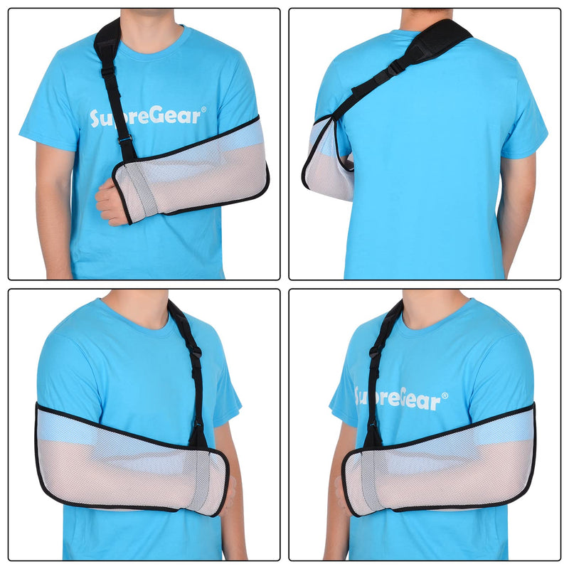 supregear Mesh Arm Sling, Adjustable Lightweight Comfortable Shoulder Arm Immobilizer Sling Breathable Right Left Shoulder Stabilizer Support for Injured Arm Elbow Wrist Hand (White) White - NewNest Australia