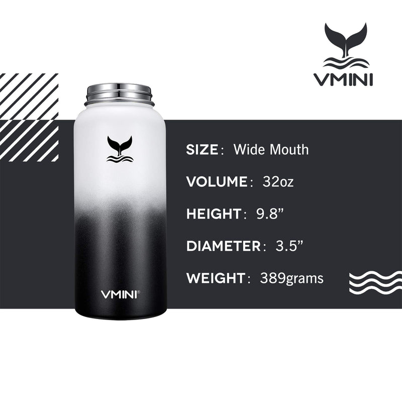 NewNest Australia - Vmini Water Bottle with New Wide Handle Straw Lid, Wide Mouth Vacuum Insulated 18/8 Stainless Steel, 32-40 oz Orcas 32oz 