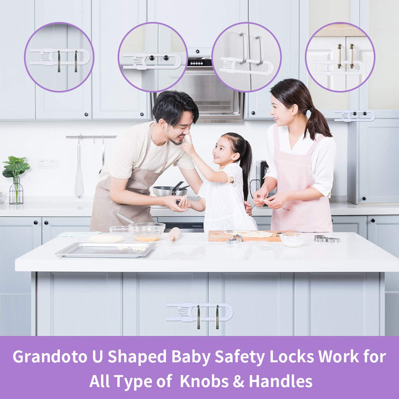 Sliding Cabinet Child Safety Locks-GRANDOTO U Slide Door Locking for Childproof Safe Latch & Baby Proofing Lock for Wardrobe,Kitchen,Bathroom,Drawer,Fridge,Cupboard Doors Knobs & Handles (4Pack White) 4 - NewNest Australia