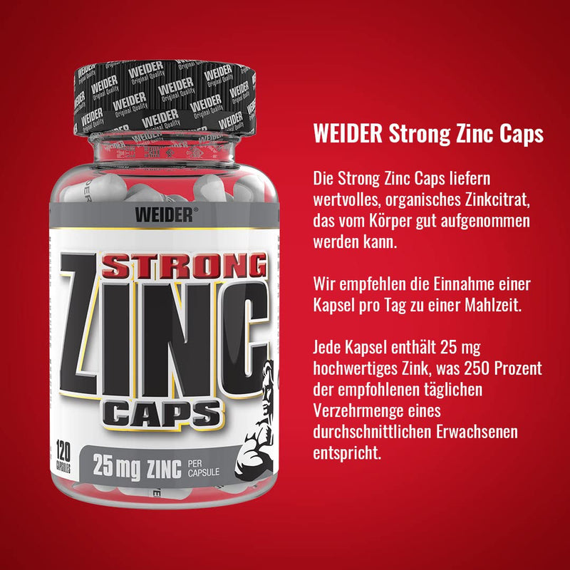 WEIDER Strong Zinc Caps, high dosage, premium quality 25 mg zinc per capsule, 120 capsules, immune system - NewNest Australia