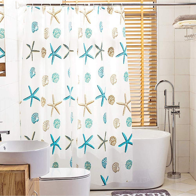 Meiosuns Shower Curtain Eco-Friendly Waterproof Bathroom Curtains Ocean Theme Semi Translucent Shower curtain Liners with Rustproof Grommets and Curtain Hooks (Starfish and Seashells, 48'' x 78'') - NewNest Australia