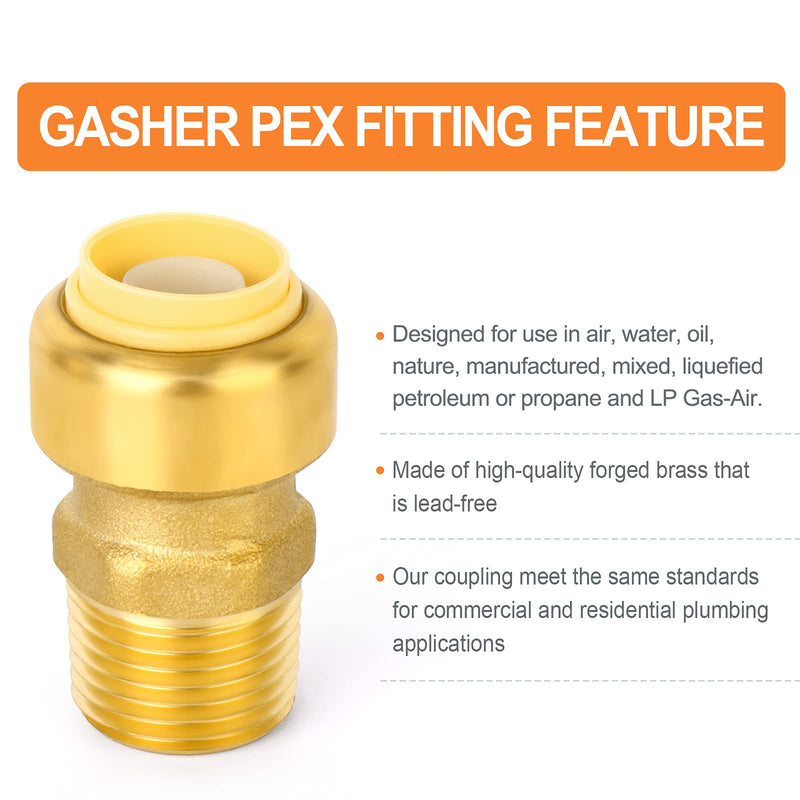 Gasher 2Pcs 1 Inch x 1 Inch MNPT Straight Connector Plumbing Fitting Tube Coupling Push-To-Connect Lead Free Brass, PEX Fittings with Disconnect Clip 1 Inch OD Female - NewNest Australia