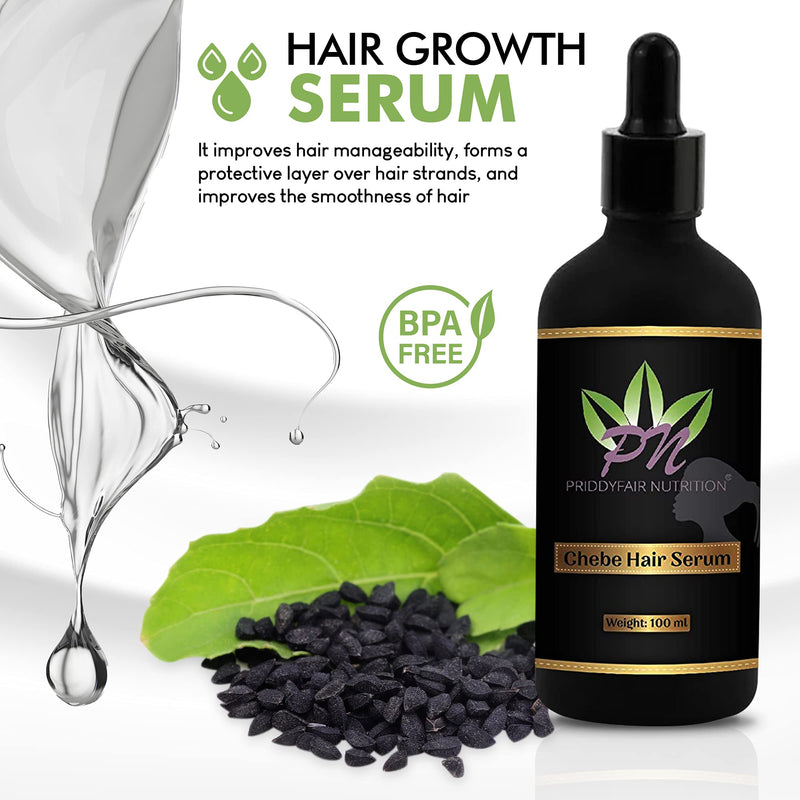 Priddyfair Nutrition Chebe Hair Growth Serum 100ml contains Biotin rich Fruits & Herbs for Anti Hair Loss Hair Serum Growth Treatment Oil, Thinning Hair | Help Hair Follicle Growth For Men & Women - NewNest Australia