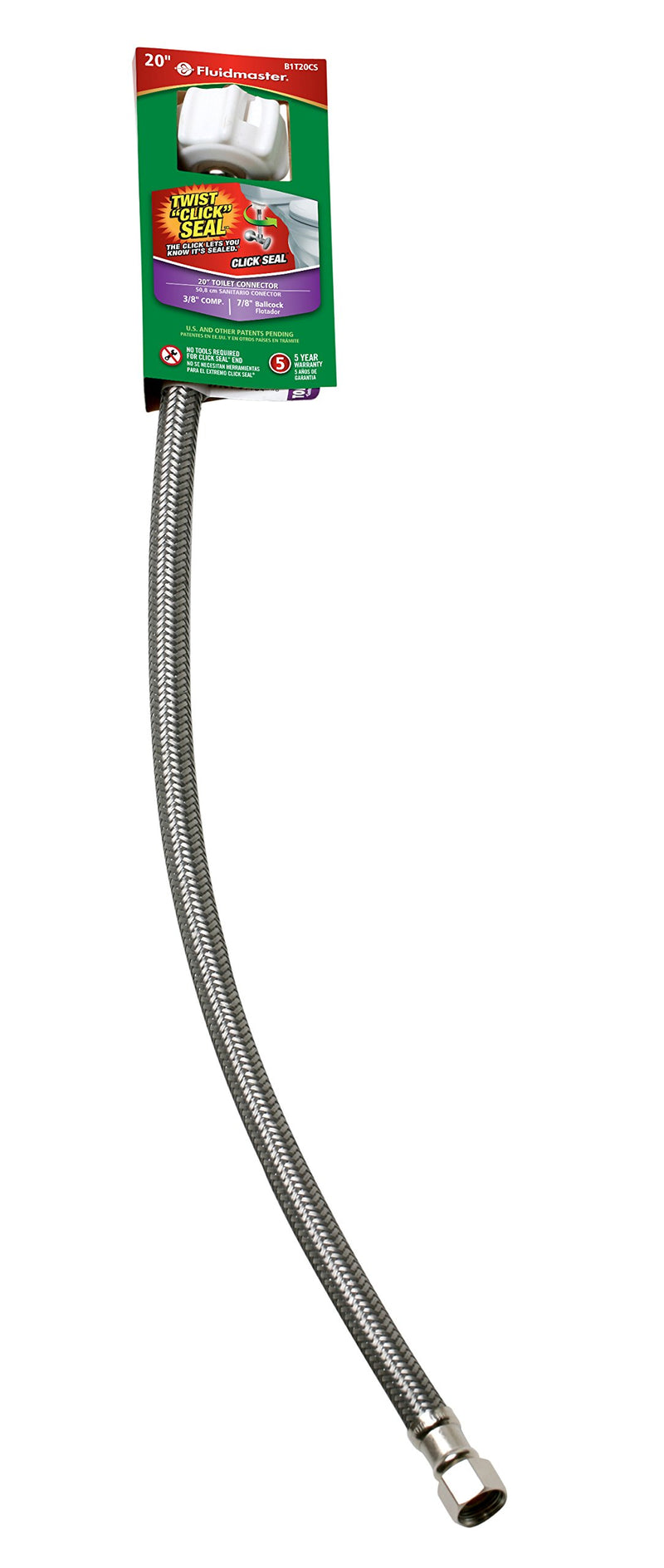 Fluidmaster B1T20CS CLICK SEAL Connector, Braided Stainless Steel - 3/8 Female Compression Thread x 7/8 Female Ballcock Thread, 20-Inch Length 20 Inch - NewNest Australia