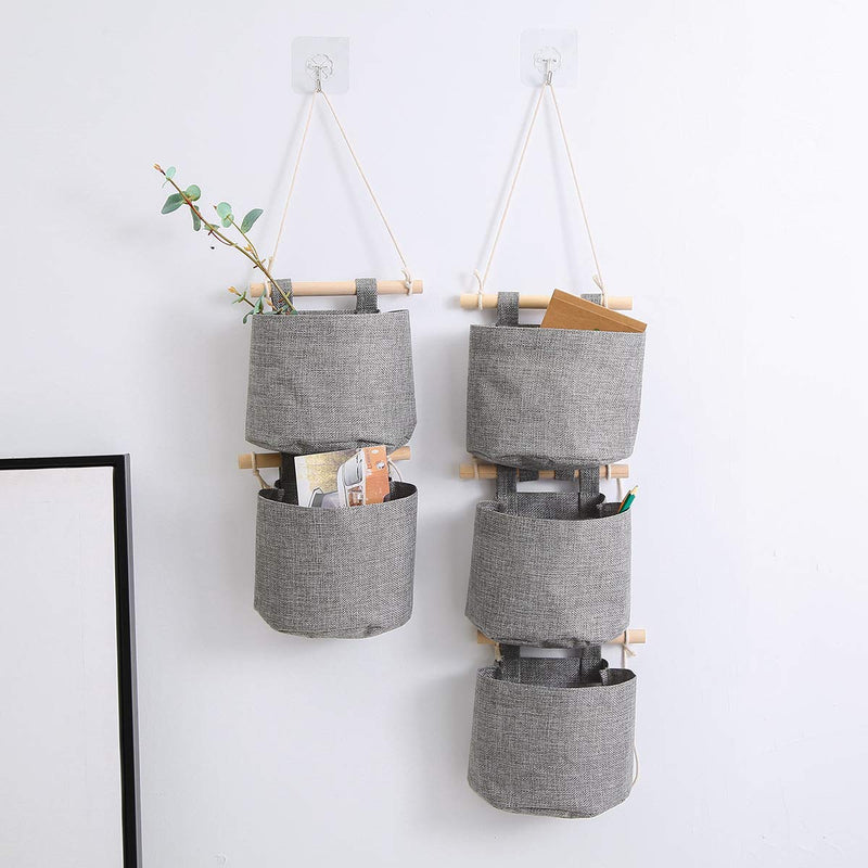 NewNest Australia - AARainbow 1 Pack Cotton Linen Fabric Closet Detachable Foldable Washable Hanging Storage Bag with 3 Pockets Over The Wall Door Organizer for Room Bathroom (Gray) Gray 