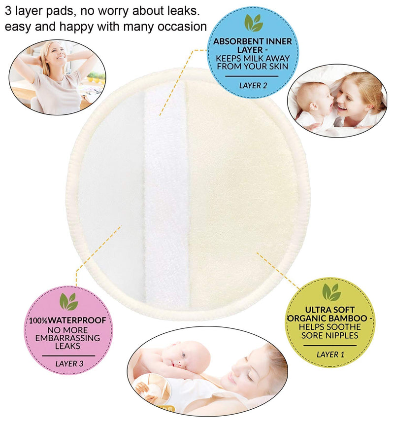 Organic Bamboo Nursing Pads (10 Pack) for Breastfeeding Moms - 4.7 inch Reusable Washable Breastfeeding Nipple Pad for Maternity with Laundry Bag - NewNest Australia