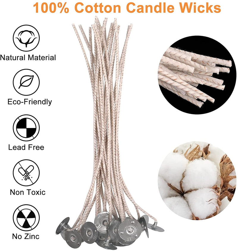 100pcs ECO14 Wicks for Soy Candles, 8 inch Pre-Tabbed Candle Wick for Candle Making,Thick Candle Wick with Base - NewNest Australia