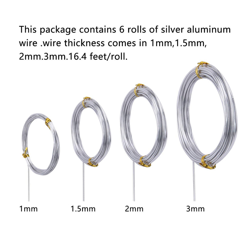 Sunmns 6 Rolls Silver Aluminum Wire, DIY Craft Art Wire, Soft and Flexible Metal Iron Wire, 1mm, 1.5mm, 2mm, 3mm in Thickness - NewNest Australia