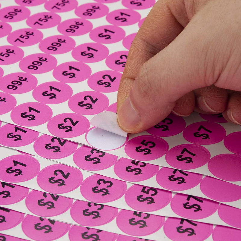 Anronal 2520 Count Garage Sale Pricing Stickers Removable Yard Sale Labels with Prices, 3/4" Round Preprinted Pricing Labels Price Stickers (Pink) Pink - NewNest Australia