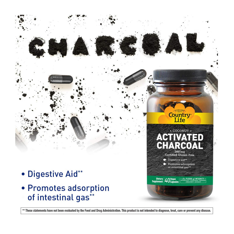 Country Life Natural Charcoal Capsules 260 mg, 40 Capsules - NewNest Australia