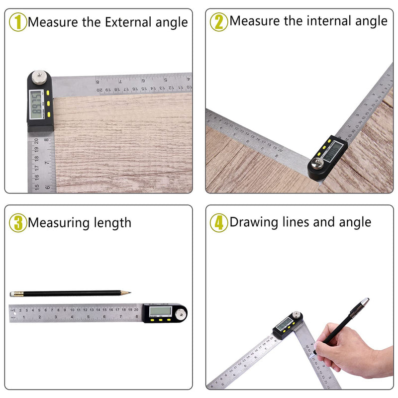 Digital Angle Finder Ruler,Delgada 200mm Digital Protractor Stainless Steel Angle Ruler worked for Woodworking, Construction (Battery Included) 200mm Angle Ruler - NewNest Australia