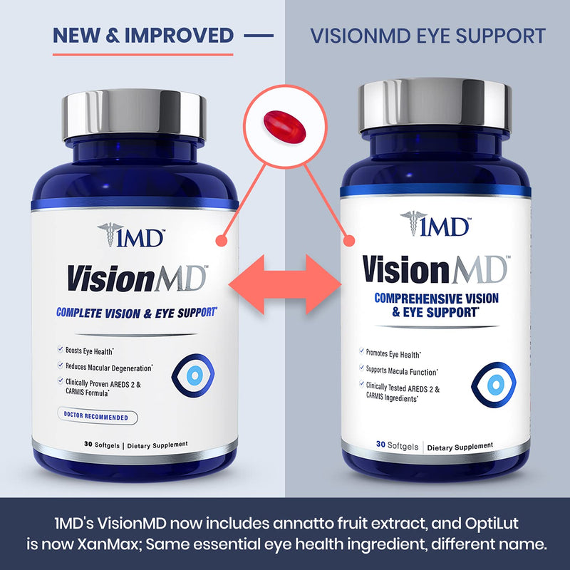 1MD Nutrition VisionMD Eye Vitamin CARMIS - with OptiLut Lutein & Zeaxanthin | Supports Vision Health, Everyday Eye Strain, & Occasional Dry Eye | 30 Softgels 30 Count (Pack of 1) - NewNest Australia