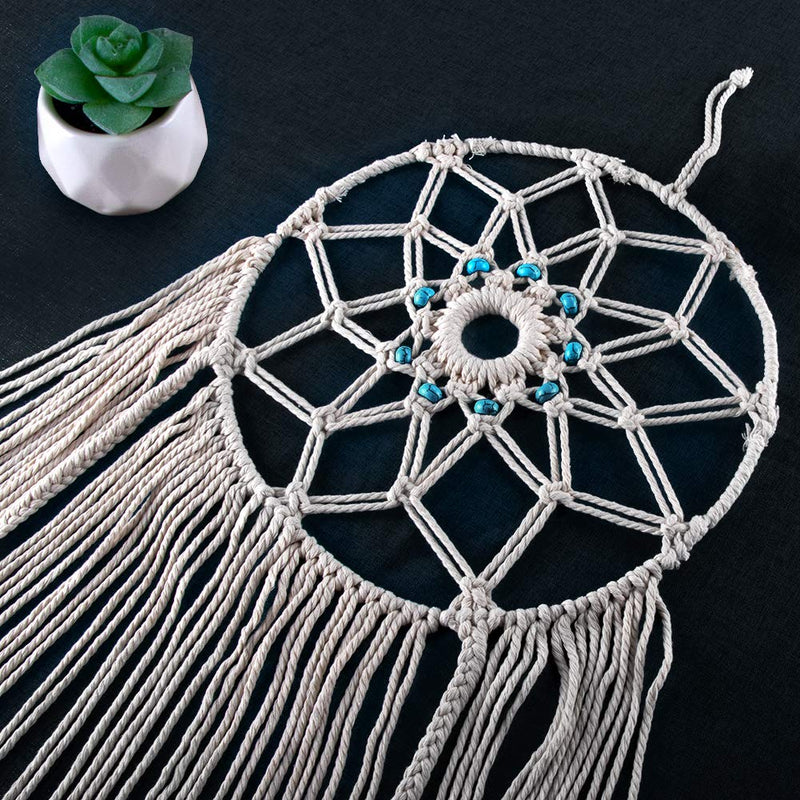 NewNest Australia - KERIQI Macrame Dream Catcher Wall Decor, Boho Large Dreamcatcher with Feather Leaf and Bead Wall Hanging for Kids Bedroom Bohemian Wedding Farmhouse Home Decor, 36 x 12 Inches 