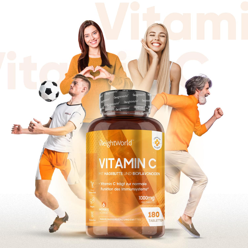 Vitamin C 1000Mg Tablets - 180 Tablets For 6 Months - Vit C From Vegetable Fermentation - With Bioflavonoids & Rosehip - Vitamin C (Ascorbic Acid) Complex - For Immune System, Stomach Friendly - NewNest Australia