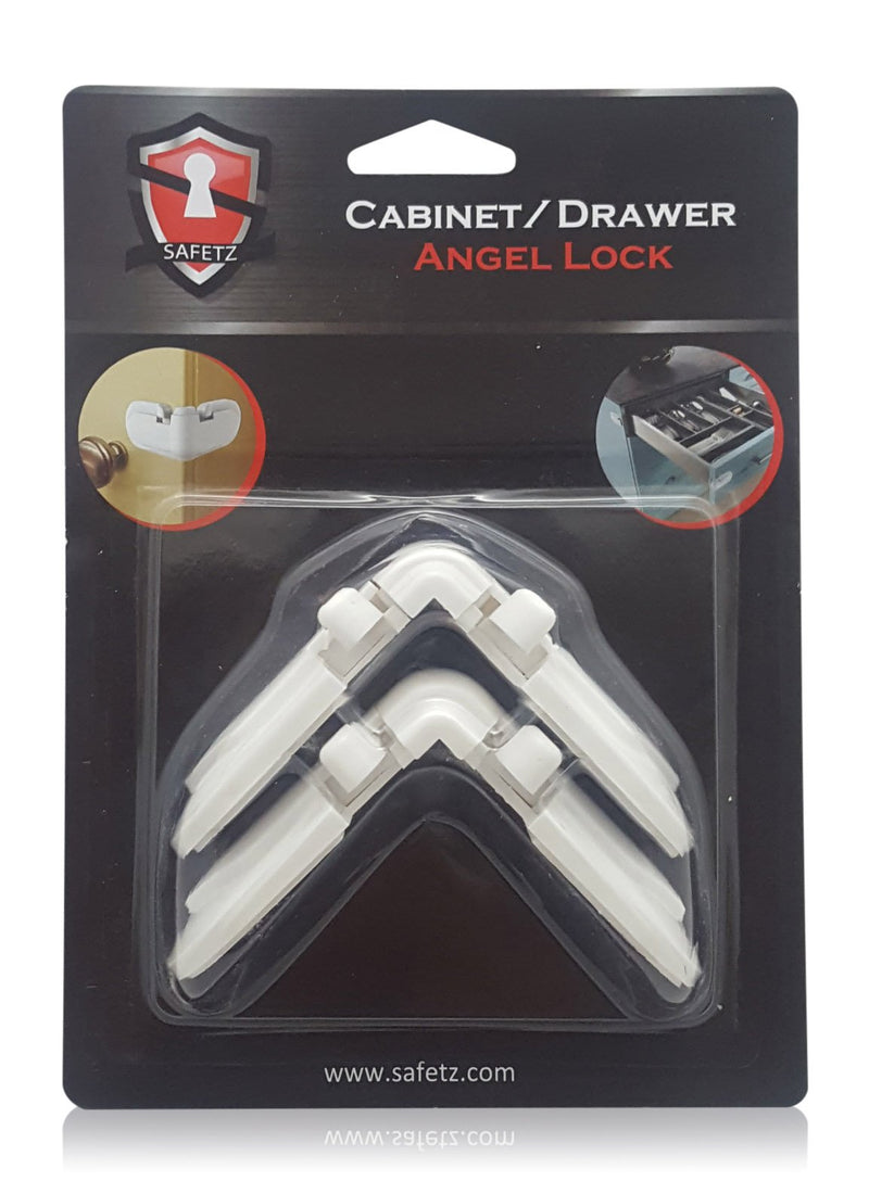 Safetz Cabinet Drawer 90 Degree Angle Locks, Adhesive Cabinet, Child Safety Latches for Drawers, Doors, Appliances, 2 Piece 2 pack - NewNest Australia