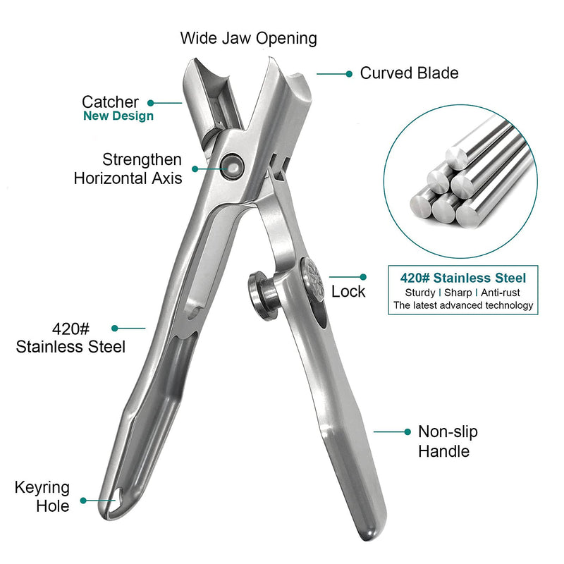 VOGARB Nail Clippers For Thick Nails Large Wide Jaw Opening Cutter with Safety Lock Heavy Duty For Ingrown Toenail Fingernail No Splash Trimmer With Catcher For Men Women Adult Seniors (Silver) Silver - NewNest Australia