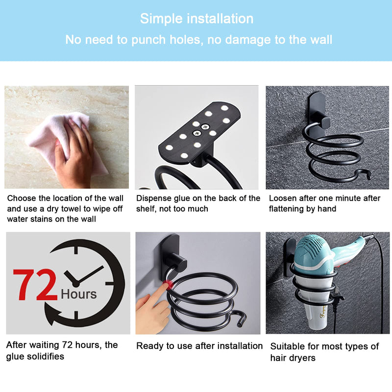 Wall Mounted Spiral Hair Dryer Holder with Hair Straightener Holder Punch-Free Hair Dryer Holders With Cable Tidy bath Wall Mounted Metal Hair Dryer Stand for Hotel, Bathroom, Barbershop (black) - NewNest Australia