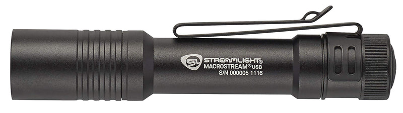 Streamlight 66320 MacroStream USB Rechargeable Compact Flashlight with Wrist Lanyard, Hat Clip and USB Cord, Black One Size USB Rechargable, 500 Lumen Easy-Open Box - NewNest Australia